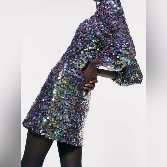 Zara Woman Mini Dress Size S Sequin New  MULTICOLORED - Picture 7 of 7